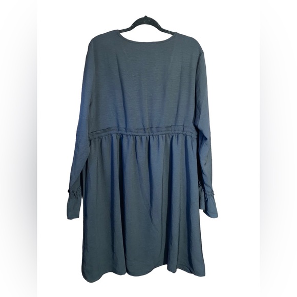 Womens V Neck Long Sleeve Dress Ruffle Tie Waist Drawstring Flowy Mini Dress 2X - Picture 2 of 8